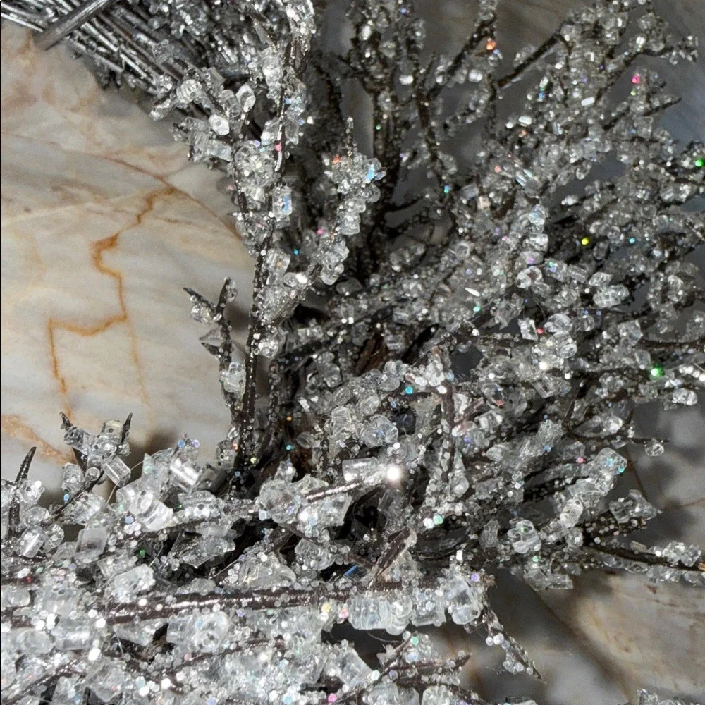 Frosted‎ Silver Glitter Icy Twig Wreath Winter Holiday Christmas Home Decor 20in
